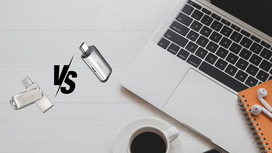 USB Type-C flash drives and laptop – SanDisk Type-C flash drive comparison for speed, Android, and Mac compatibility.