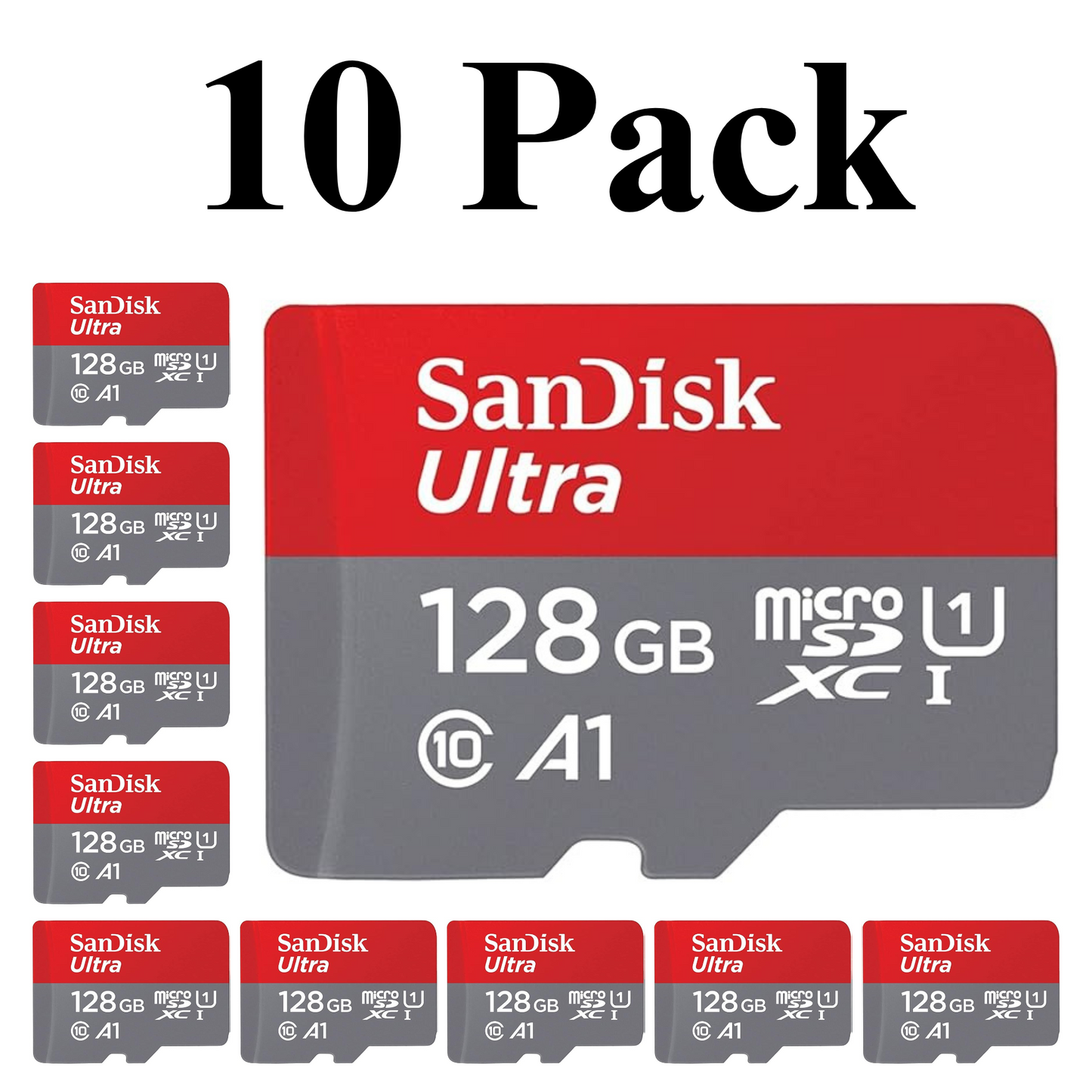 10-Pack SanDisk Ultra 128GB MicroSDXC UHS-I Memory Card – High-Capacity Storage for Video and Photos