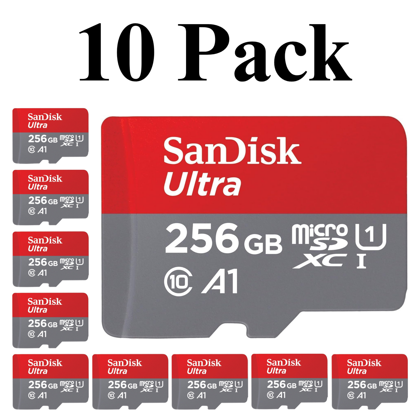 10-Pack SanDisk Ultra 256GB MicroSDXC UHS-I Memory Card – Large Capacity Memory Card for Smartphones and Cameras