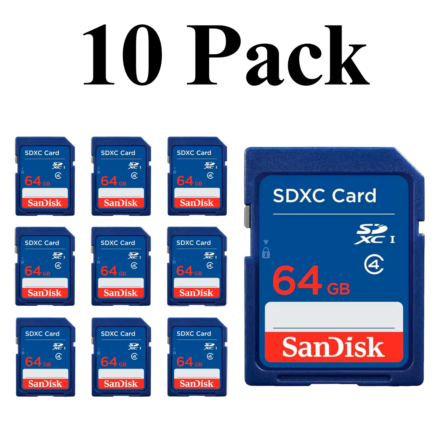 10 Pack SanDisk Class 4 SDXC Flash Memory Card 64GB – bulk reliable SDXC memory cards with Class 4 speed for everyday storage and media