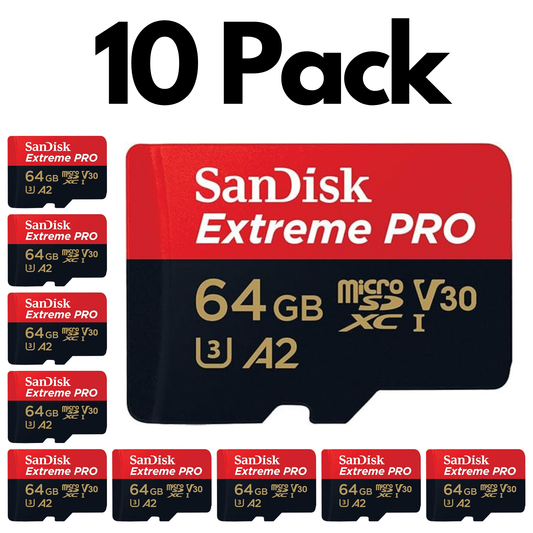 10 Pack SanDisk Extreme PRO microSD UHS-I, Bulk Micro SD Cards for 4K Video, Gaming and Drones- 64 GB