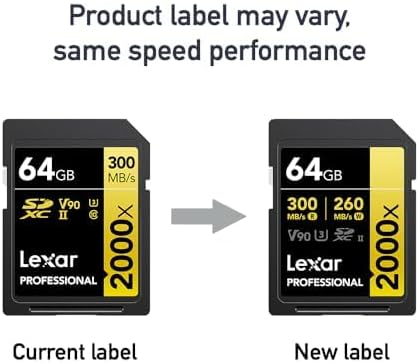 Lexar Professional 2000x 64GB SDXC UHS-II, SD Card up to 300MB/s for DSLR and Cinema-Quality Video