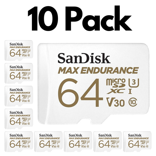 10 Pack SanDisk MAX Endurance microSDXC, Bulk Micro SD Cards for Dash Cams and Home Security-64GB