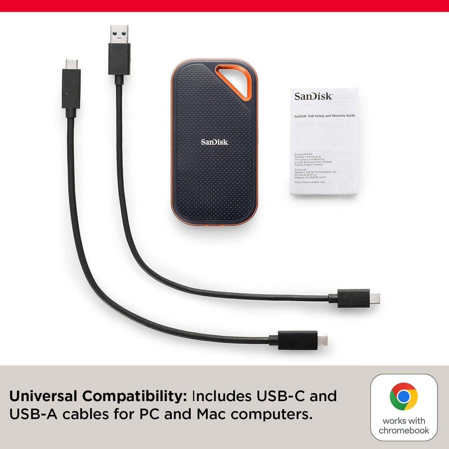 SSD portable SanDisk Extreme PRO - Jusqu'à 2 000 Mo/s - USB-C, USB 3.2 Gen 2x2, résistance à l'eau et à la poussière IP65, micrologiciel mis à jour - Disque SSD externe