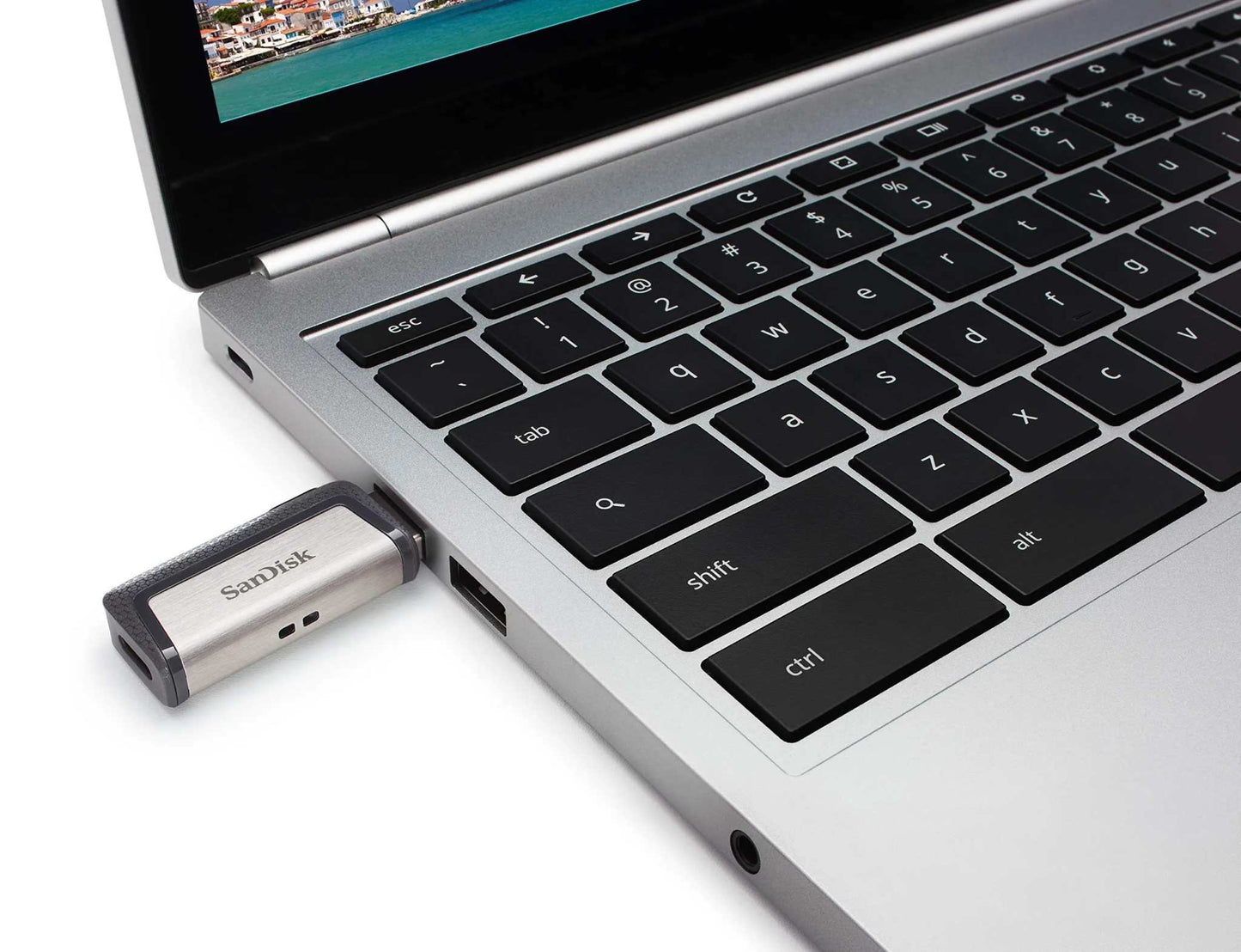 10 Pack SanDisk Ultra Dual Drive USB Type-C connected to laptop.