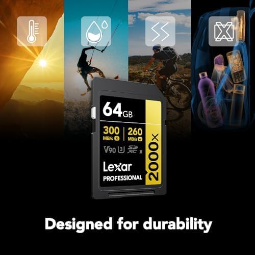 Lexar Professional 2000x 64GB SDXC UHS-II, SD Card up to 300MB/s for DSLR and Cinema-Quality Video