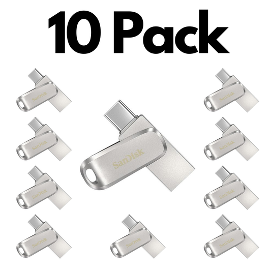 10 Pack SanDisk Ultra Dual Drive Luxe USB Type-C, Bulk Flash Drives for Smartphones and PCs
