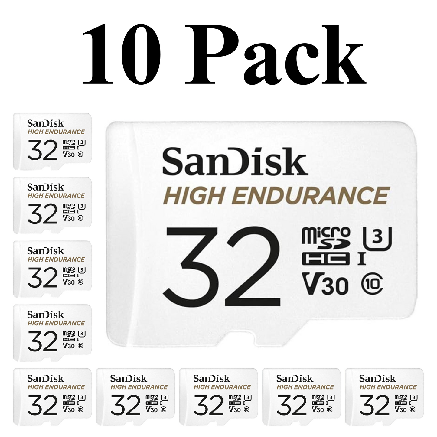 SanDisk High Endurance Video MicroSDXC Card 32GB 10-Pack - Durable Memory Card for Dash Cams and Security Cameras