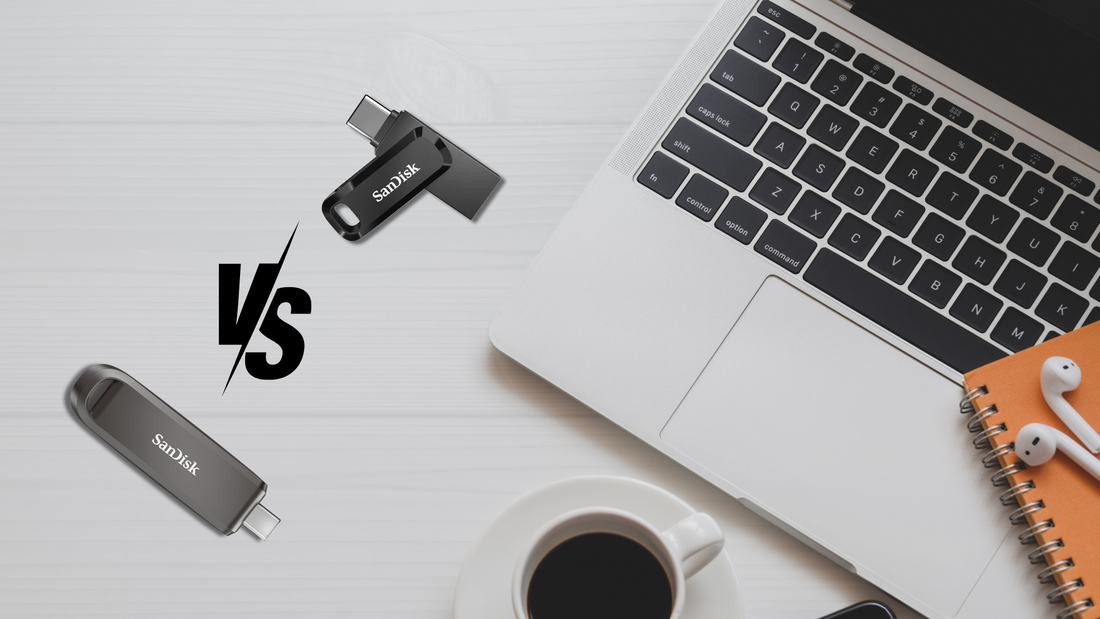 USB Type-C flash drives and laptop – SanDisk Type-C flash drive comparison for speed, Android, and Mac compatibility.