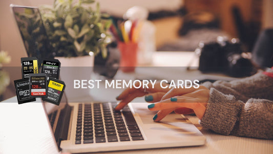 Laptop with multiple SD and microSD memory cards (SanDisk, Samsung, Lexar, Kingston, Sony) — top memory cards in Canada for photography, drones, and gaming.
