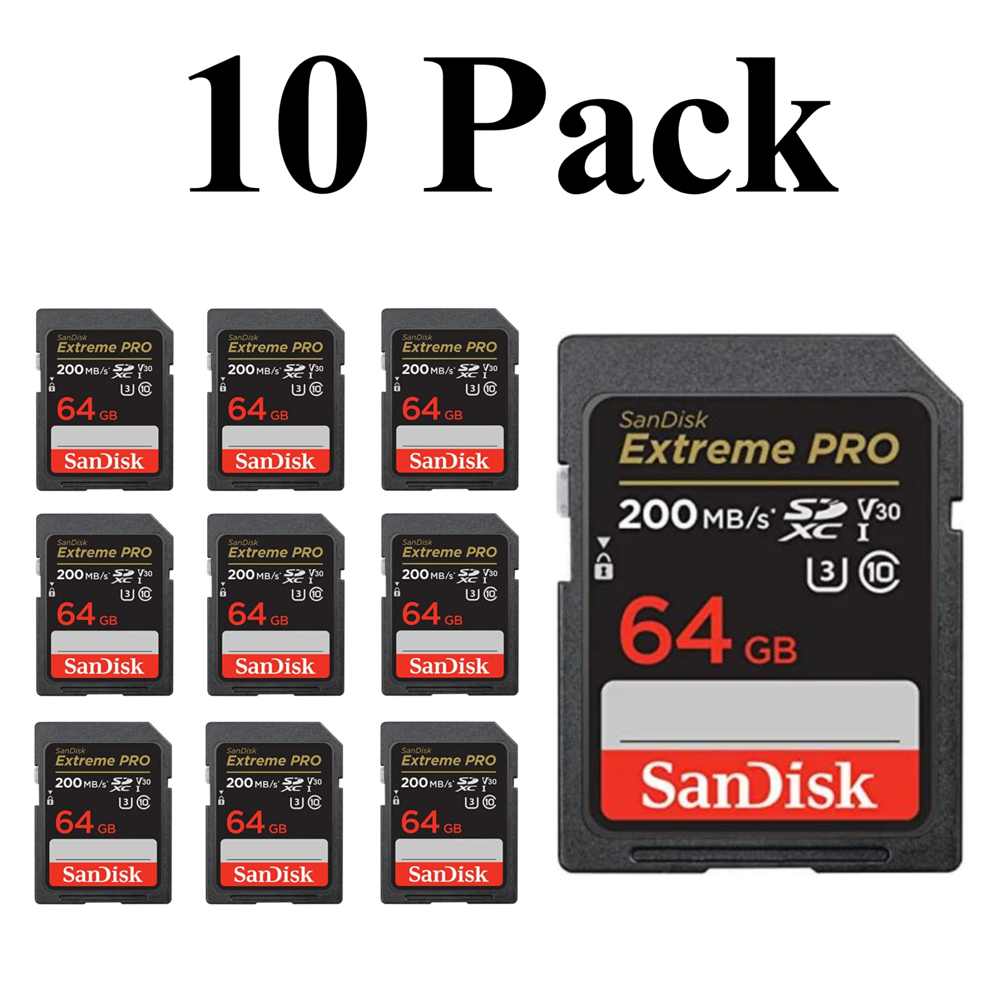 10 Pack SanDisk Extreme PRO SDXC UHS-I Memory Card 64GB – bulk high-performance SDXC memory cards for professional photography and fast data transfer
