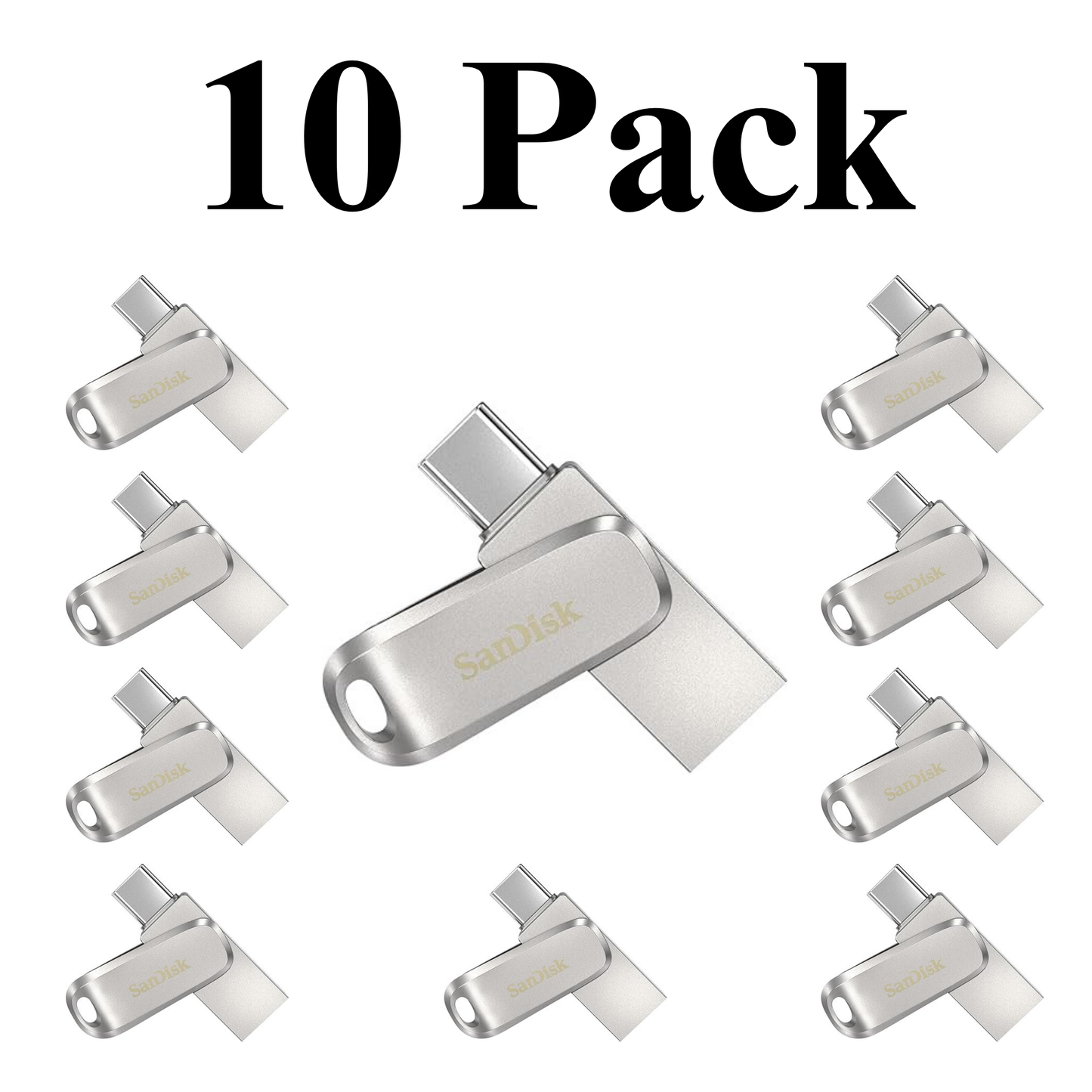 10 Pack SanDisk Ultra Dual Drive Luxe USB Type-C – premium dual interface USB-C flash drives, bulk pack for fast and stylish data storage and transfer
