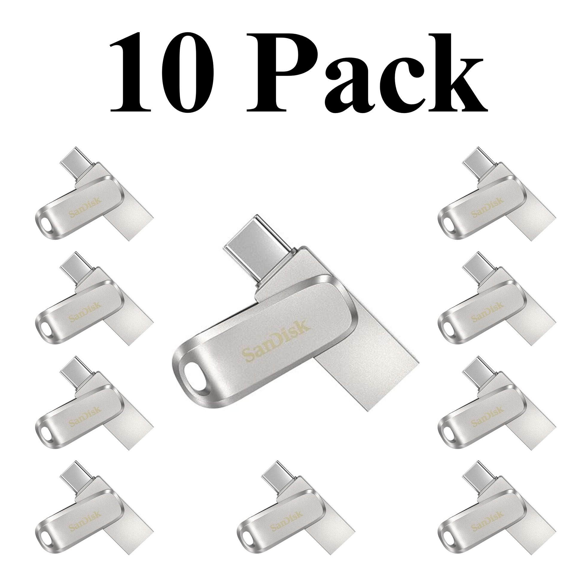 10 Pack SanDisk Ultra Dual Drive Luxe USB Type-C – premium dual interface USB-C flash drives, bulk pack for fast and stylish data storage and transfer