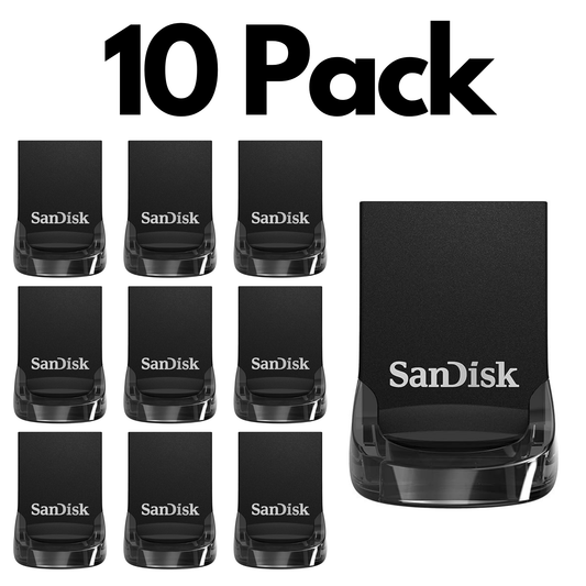 10 Pack SanDisk Ultra Fit USB 3.2 Gen 1, Bulk Flash Drives for Compact Storage and Fast Transfers