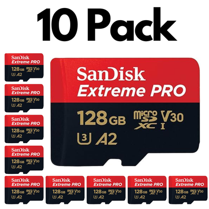 10 Pack SanDisk Extreme PRO microSD UHS-I, Bulk Micro SD Cards for 4K Video, Gaming and Drones-128GB