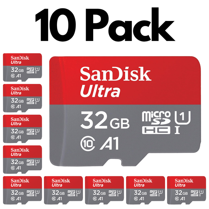 10 Pack SanDisk Ultra microSDXC UHS-I Memory Card with SD Adapter – C10, A1, Full HD