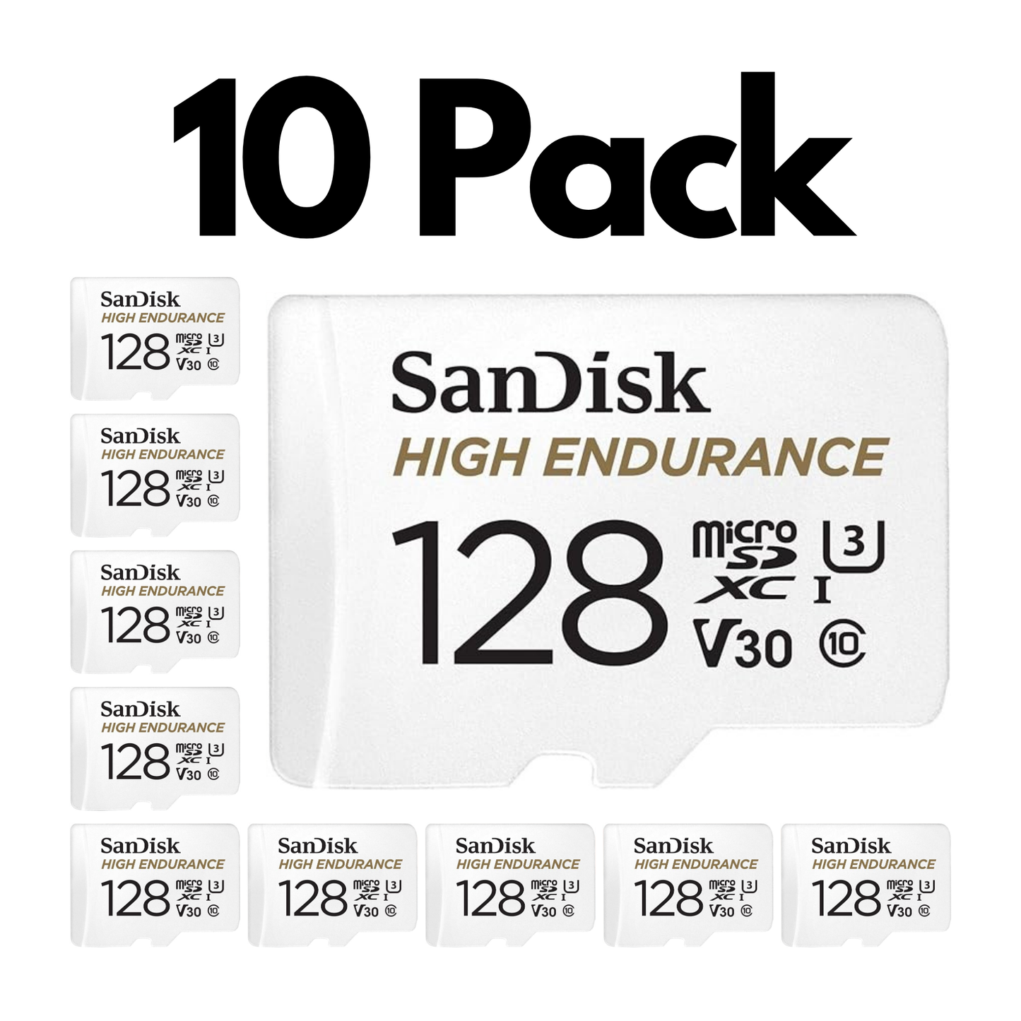 10 Pack SanDisk High Endurance Video microSDXC, Bulk Micro SD Cards for Dash Cams and Home Security-128GB
