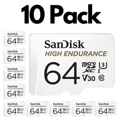 10 Pack SanDisk High Endurance Video microSDXC, Bulk Micro SD Cards for Dash Cams and Home Security-64GB
