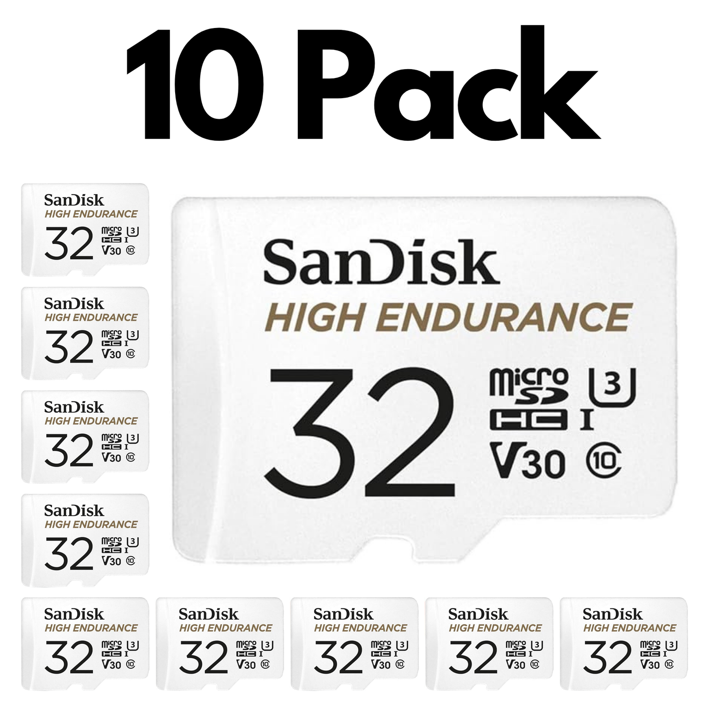 10 Pack SanDisk High Endurance Video microSDXC, Bulk Micro SD Cards for Dash Cams and Home Security-32GB