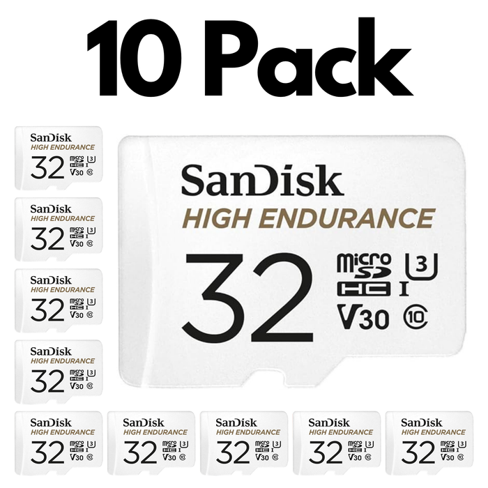10 Pack SanDisk High Endurance Video microSDXC UHS-I Memory Card with SD Adapter – U3, C10, V30
