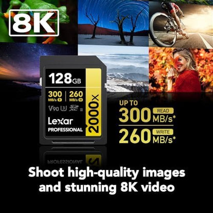 Lexar Professional 2000x 128GB SDXC UHS-II, SD Card up to 300MB/s for DSLR and Cinema-Quality Video