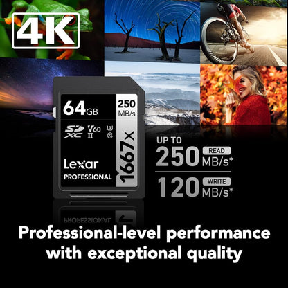 Lexar Professional 1667x 64GB SDXC UHS-II U3, SD Card for 4K Video Recording and Photography