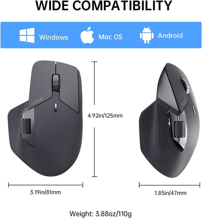 RAPOO MT760 Wireless Bluetooth Mouse - Bluetooth 5.0/2.4GHz Multi-Mode Connection Multi-Device Computer Mouse, M+ Cross Computer Technology, 11 Programmable Buttons, 90 Days Battery Life, Black
