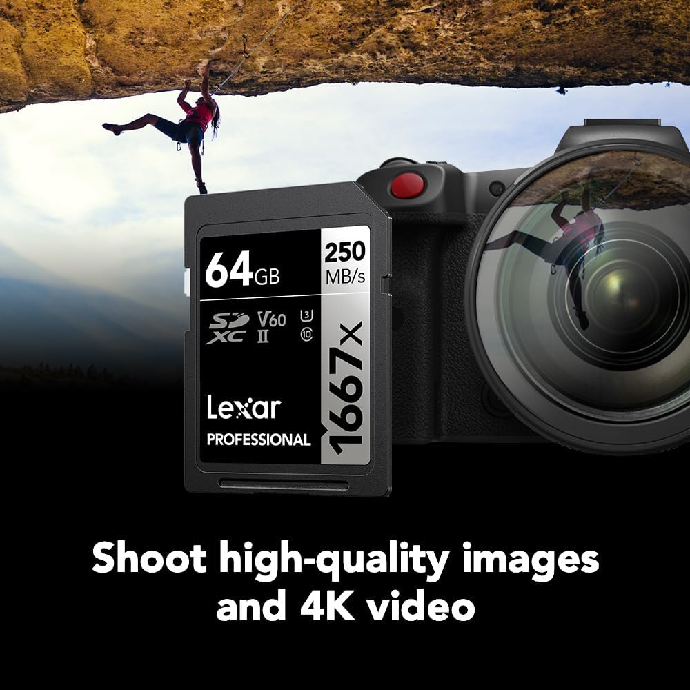 Lexar Professional 1667x 64GB SDXC UHS-II U3, SD Card for 4K Video Recording and Photography