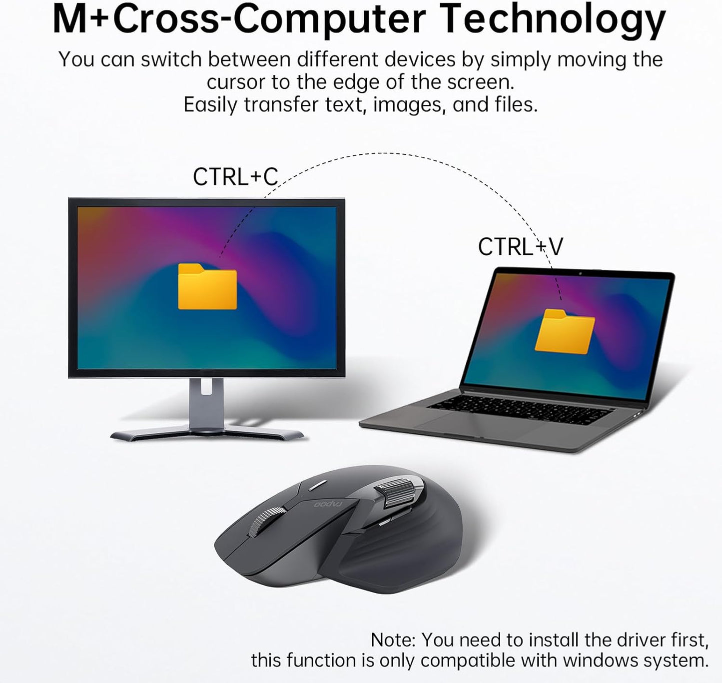 RAPOO MT760 Wireless Bluetooth Mouse - Bluetooth 5.0/2.4GHz Multi-Mode Connection Multi-Device Computer Mouse, M+ Cross Computer Technology, 11 Programmable Buttons, 90 Days Battery Life, Black