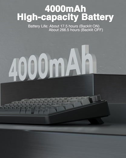 Black keyboard with 4000mAh high-capacity battery text on a gray background