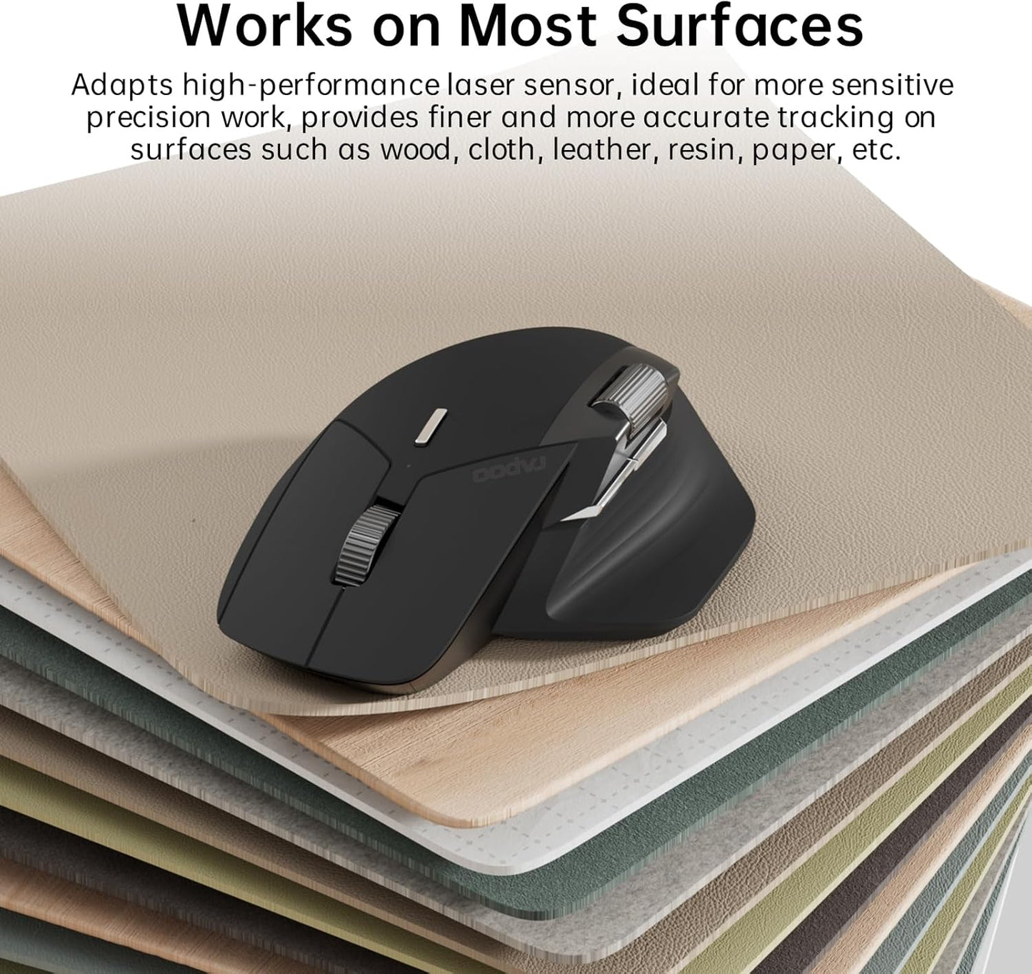 RAPOO MT760 Wireless Bluetooth Mouse - Bluetooth 5.0/2.4GHz Multi-Mode Connection Multi-Device Computer Mouse, M+ Cross Computer Technology, 11 Programmable Buttons, 90 Days Battery Life, Black