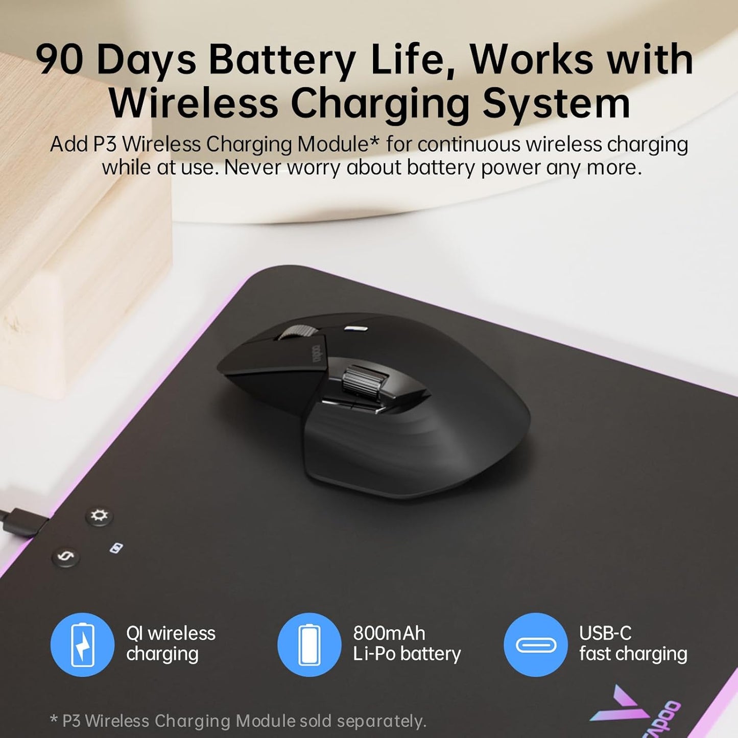 RAPOO MT760 Wireless Bluetooth Mouse - Bluetooth 5.0/2.4GHz Multi-Mode Connection Multi-Device Computer Mouse, M+ Cross Computer Technology, 11 Programmable Buttons, 90 Days Battery Life, Black