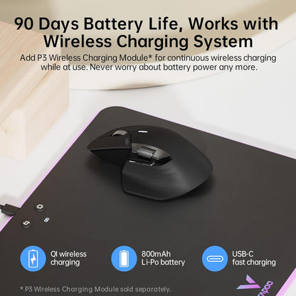 RAPOO MT760 Wireless Bluetooth Mouse - Bluetooth 5.0/2.4GHz Multi-Mode Connection Multi-Device Computer Mouse, M+ Cross Computer Technology, 11 Programmable Buttons, 90 Days Battery Life, Black