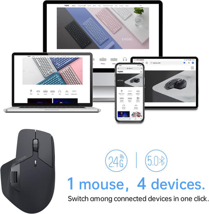 RAPOO MT760 Wireless Bluetooth Mouse - Bluetooth 5.0/2.4GHz Multi-Mode Connection Multi-Device Computer Mouse, M+ Cross Computer Technology, 11 Programmable Buttons, 90 Days Battery Life, Black