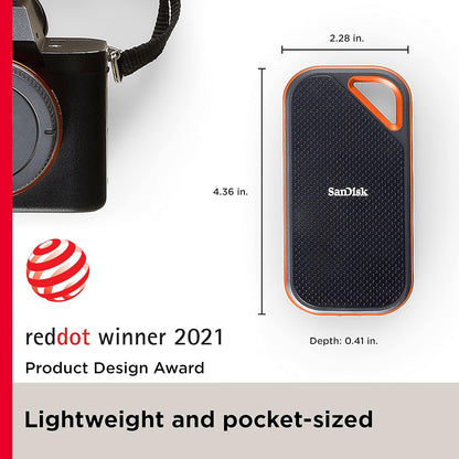 SSD portable SanDisk Extreme PRO - Jusqu'à 2 000 Mo/s - USB-C, USB 3.2 Gen 2x2, résistance à l'eau et à la poussière IP65, micrologiciel mis à jour - Disque SSD externe 