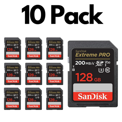 10 Pack SanDisk Extreme PRO SDXC UHS-I, Bulk SD Cards for Professional Photography and 4K Video-128GB