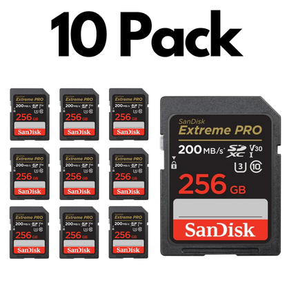 10 Pack SanDisk Extreme PRO SDXC UHS-I, Bulk SD Cards for Professional Photography and 4K Video-256GB