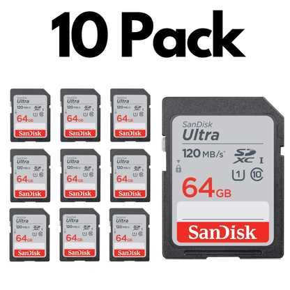 10 Pack SanDisk Extreme SDXC UHS-I, Bulk SD Cards for DSLR Cameras, 4K Video and Photography-64GB