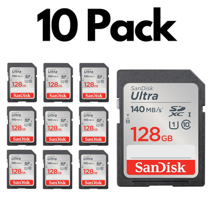 10 Pack SanDisk Extreme SDXC UHS-I, Bulk SD Cards for DSLR Cameras, 4K Video and Photography-128GB