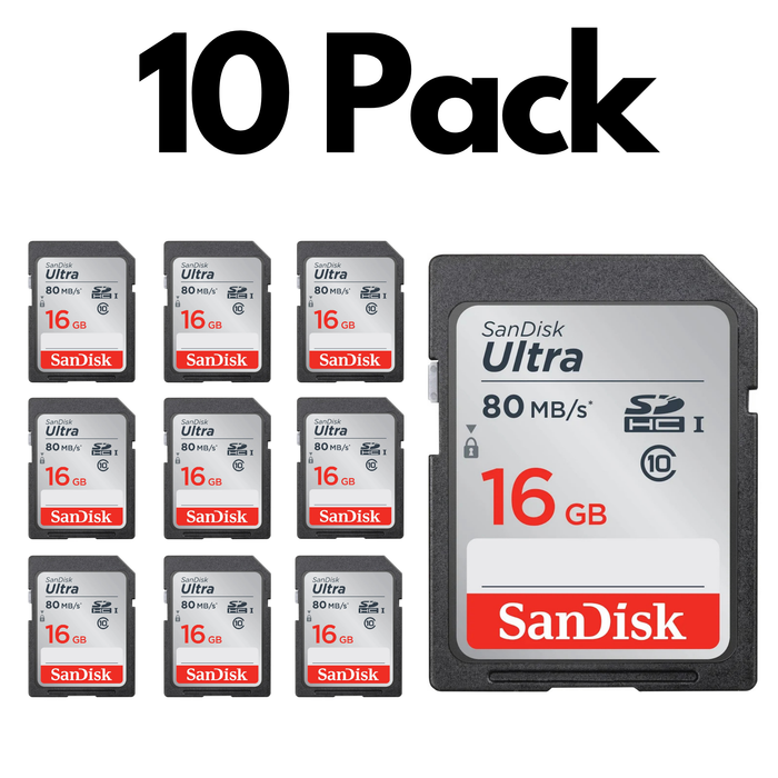 10 Pack SanDisk Ultra SDXC UHS-I SD Memory Card – C10, U1, Full HD Video Compatible