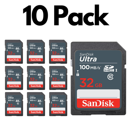 10 Pack SanDisk Ultra SDHC UHS-I SD Memory Card - C10, Full HD Video Compatible