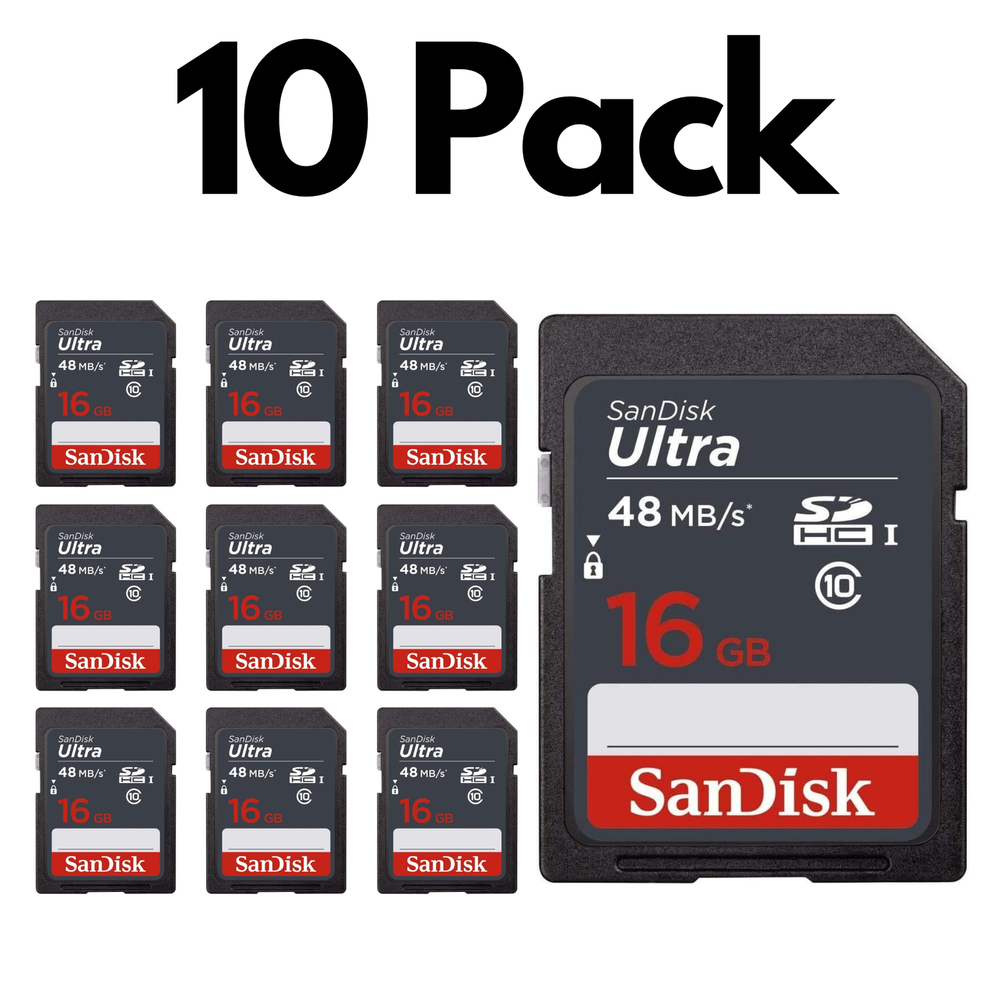 10 Pack SanDisk Ultra SDHC UHS-I SD Memory Card - C10, Full HD Video Compatible