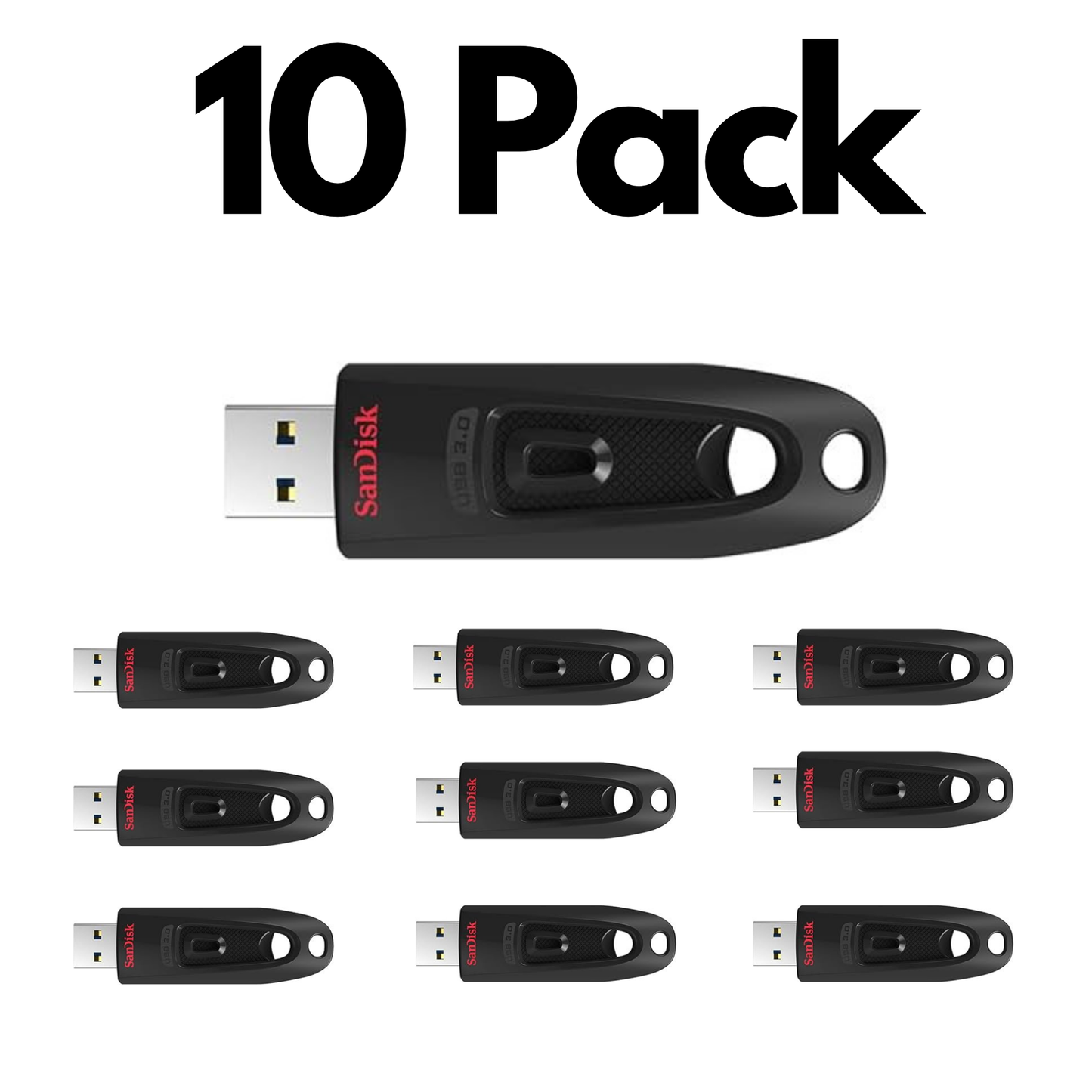 10 Pack SanDisk Ultra USB 3.0, Bulk Flash Drives for Fast File Transfers, Storage and Everyday Use