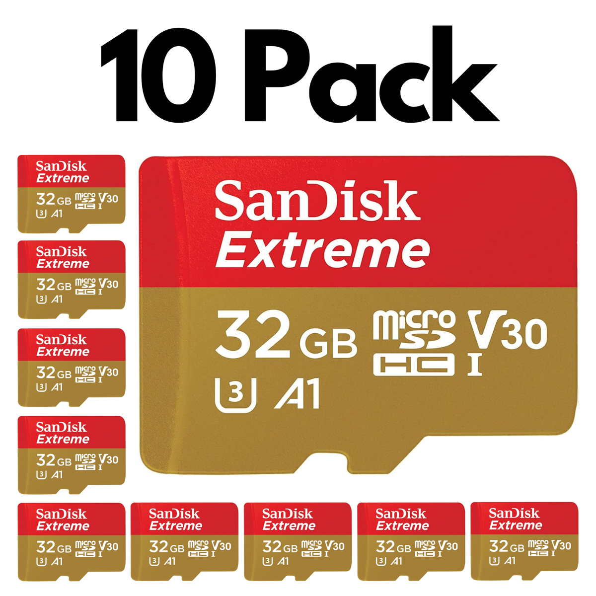 10-Pack SanDisk Extreme microSDHC UHS-I with SD Adapter – U3, A2