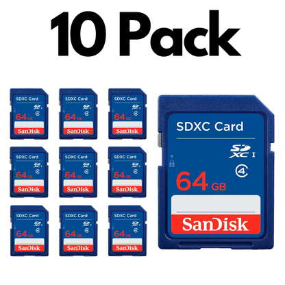 10 Pack SanDisk Class 4 SDXC, Bulk SD Cards for Digital Cameras, Camcorders and Everyday Photography-64GB