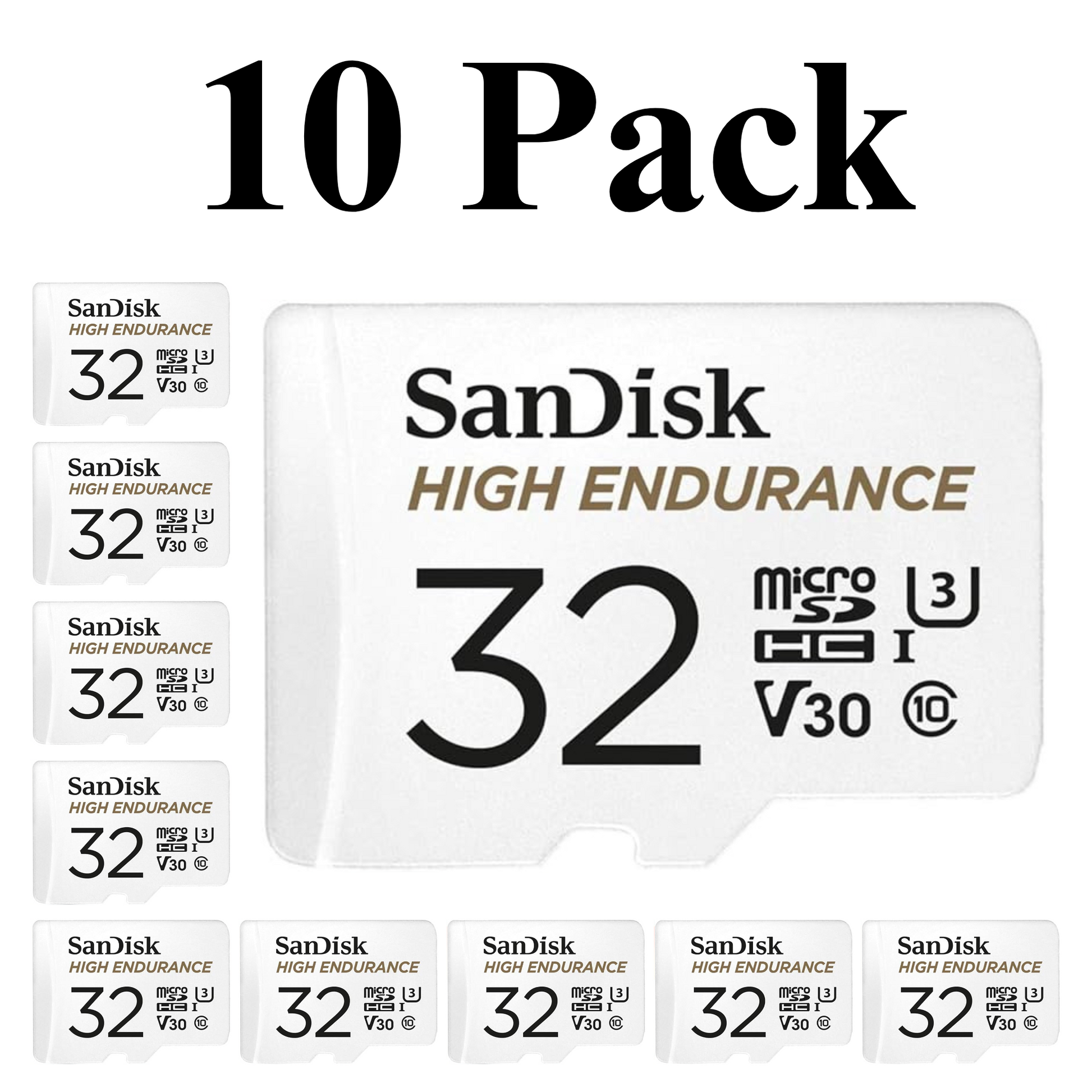 SanDisk High Endurance Video MicroSDXC Card 32GB 10-Pack - Durable Memory Card for Dash Cams and Security Cameras