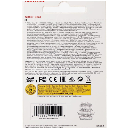 Class 4 SDHC – back of retail packaging