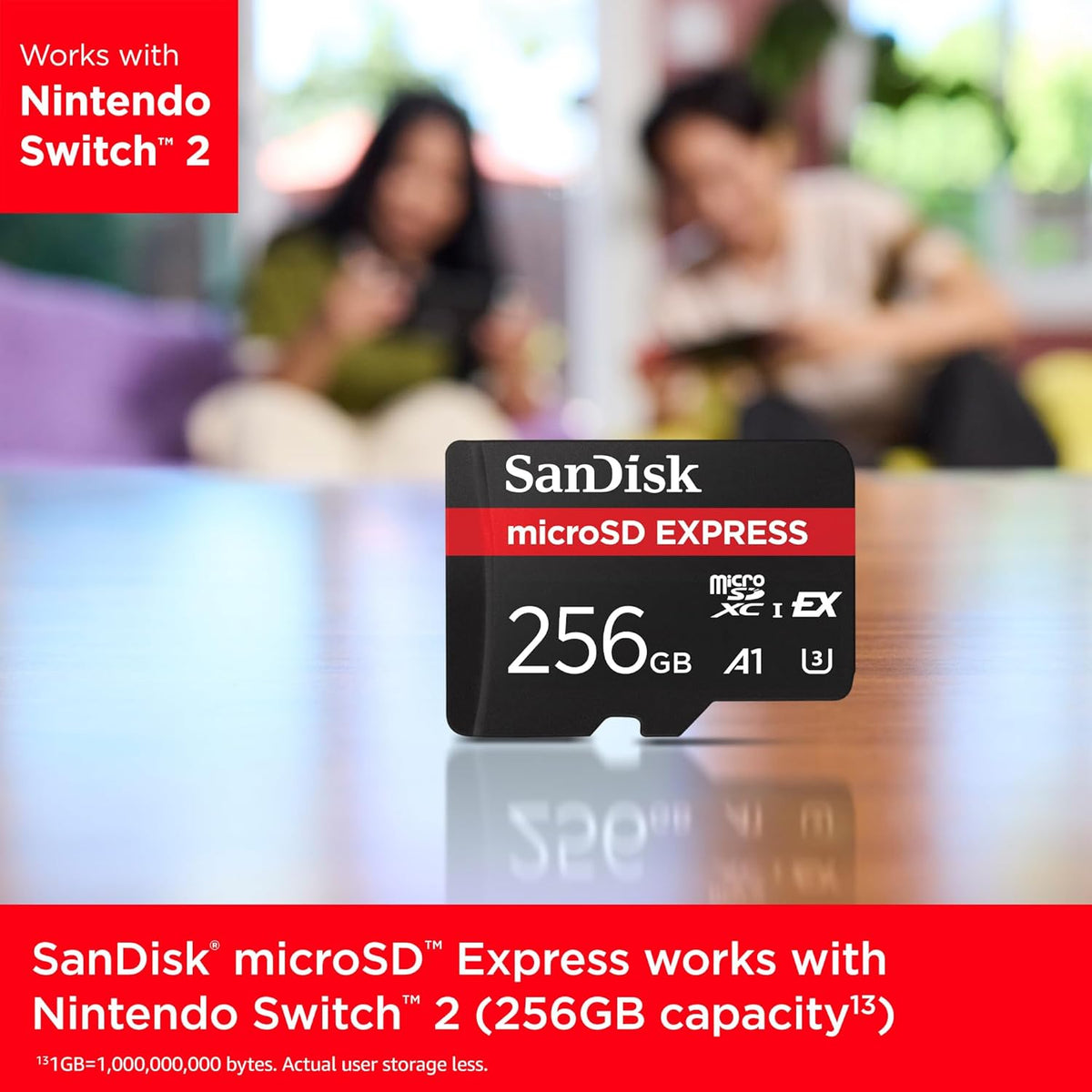 Express 256GB microSDXC – card in front of friends playing Nintendo Switch 2