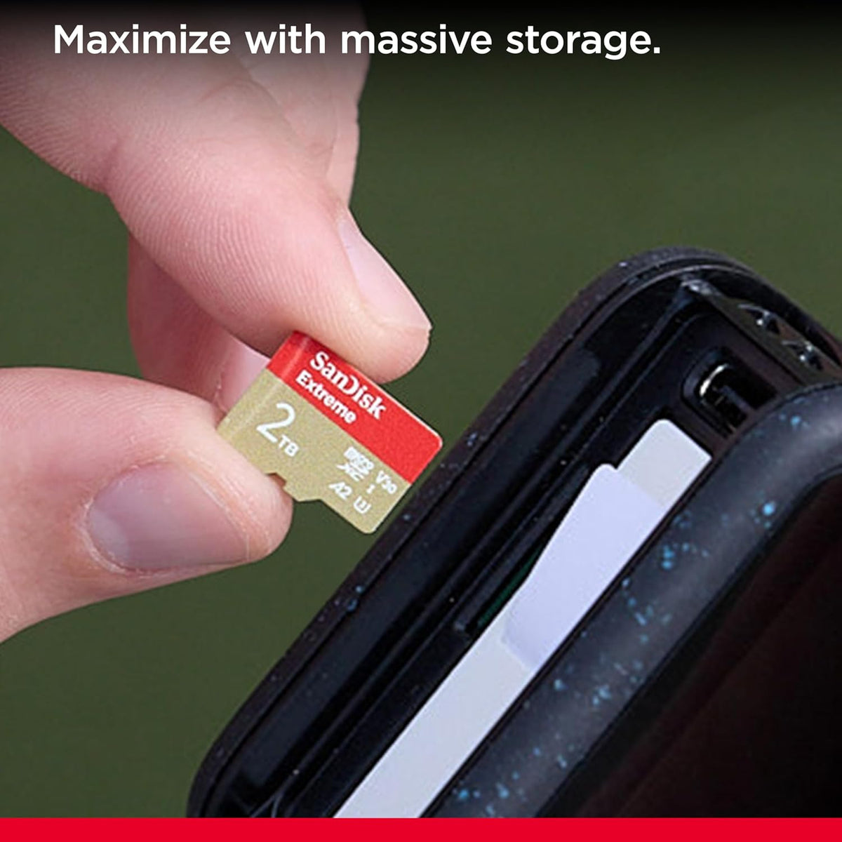 Extreme 2TB microSDXC – card being inserted into a handheld device