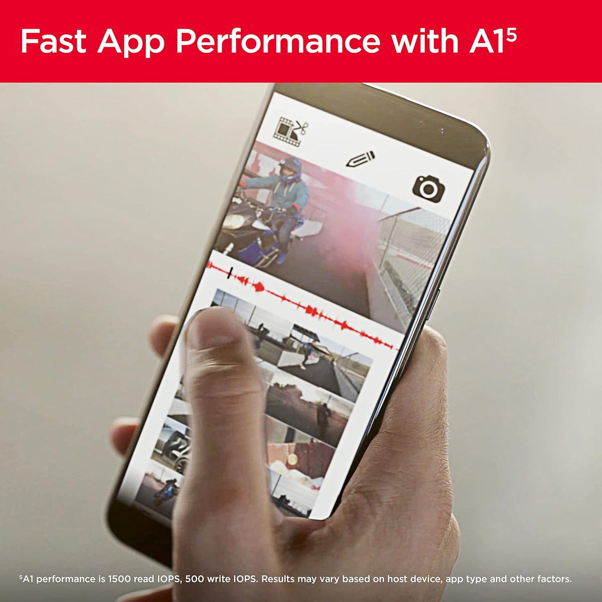 Extreme microSD card – A1 app performance shown on a smartphone